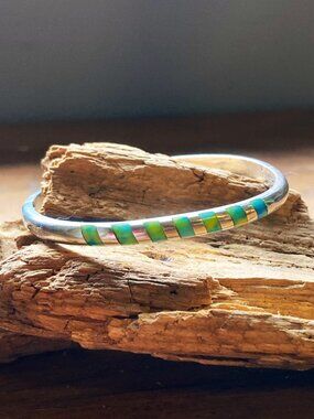 Sleek turquoise inlay bangle in sterling silver